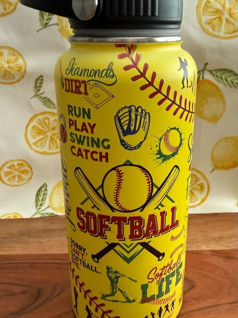 Softball Graphic Water Bottle - Yellow